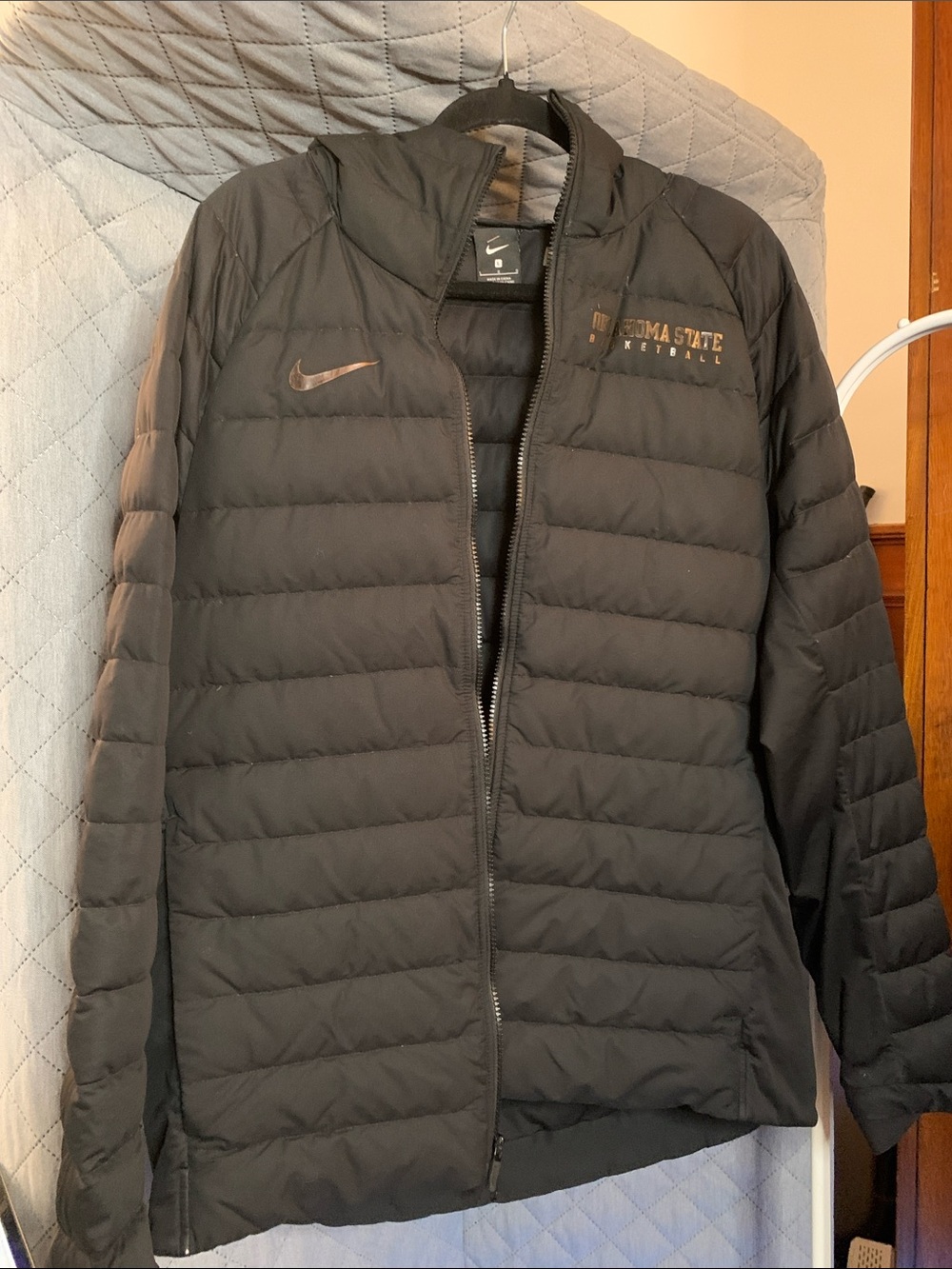 Nike Black Quilted Puffer Jacket with Oklahoma State Basketball Logo